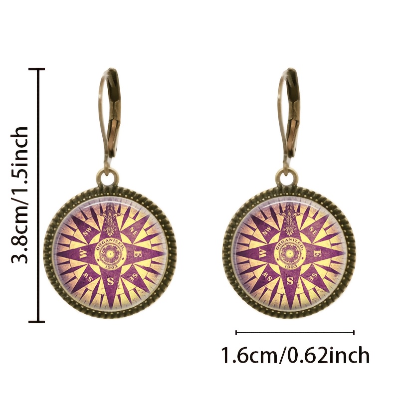 2pc Classic Pendant Earrings Set with Hooks, Compass Design